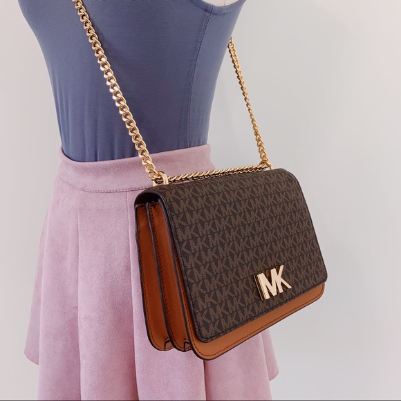 Michael Kors Mott Lg Chain Shoulder Leather Brown - Picture 2 of 14
